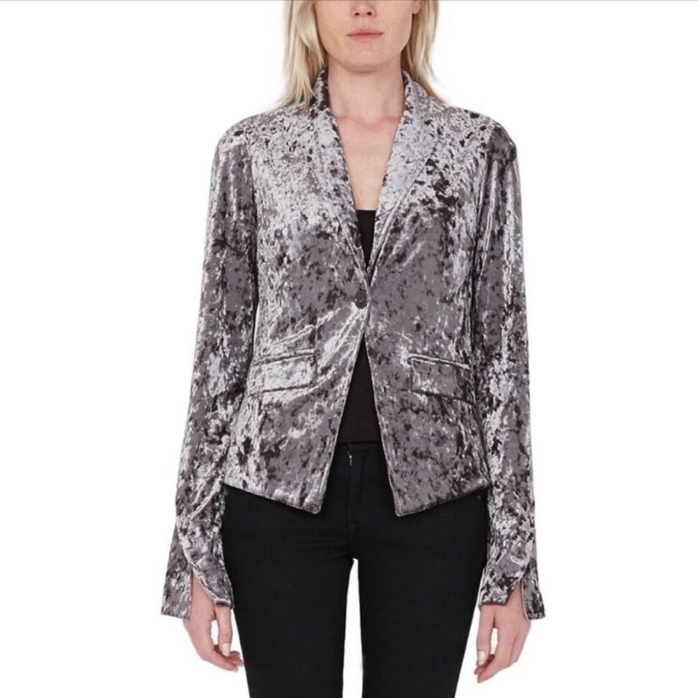 Bailey 44 Jump Cut Velvet Velour Jacket Blazer XS Silver Gray